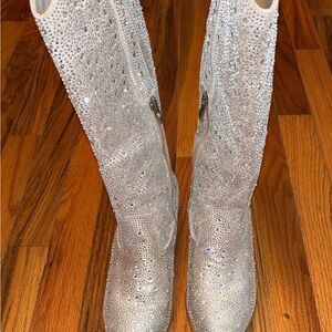 Dazzling Silver Rhinestone Boots